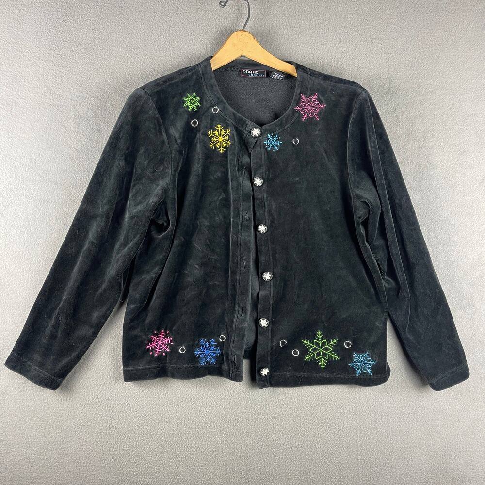 onque casuals Women’s Large Winter Snowflake Button Up Cotton/Poly Jacket